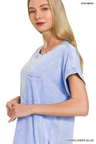 Zenana Cornflower Blue Acid Washed Exposed Seam Short Sleeve T-Shirt Dress