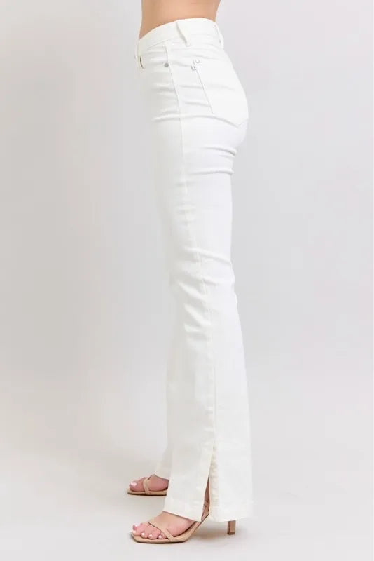 Judy Blue White High Waist Side Slit Slim Bootcut Jeans