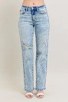 Judy Blue High Waisted Mineral Wash Distressed 90's Straight Jeans LT