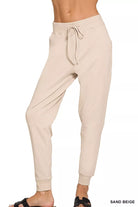 Zenana Sand Beige Drawstring Cotton Joggers with Pockets