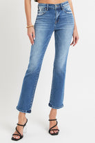 RISEN Mid Rise Ankle Straight Jeans with Pockets Trendsi