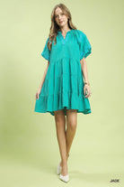 Umgee Embroidered Tiered Puff Sleeve Mini Dress