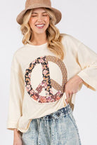 SAGE + FIG Floral Peace Patch Round Neck Top in Cream