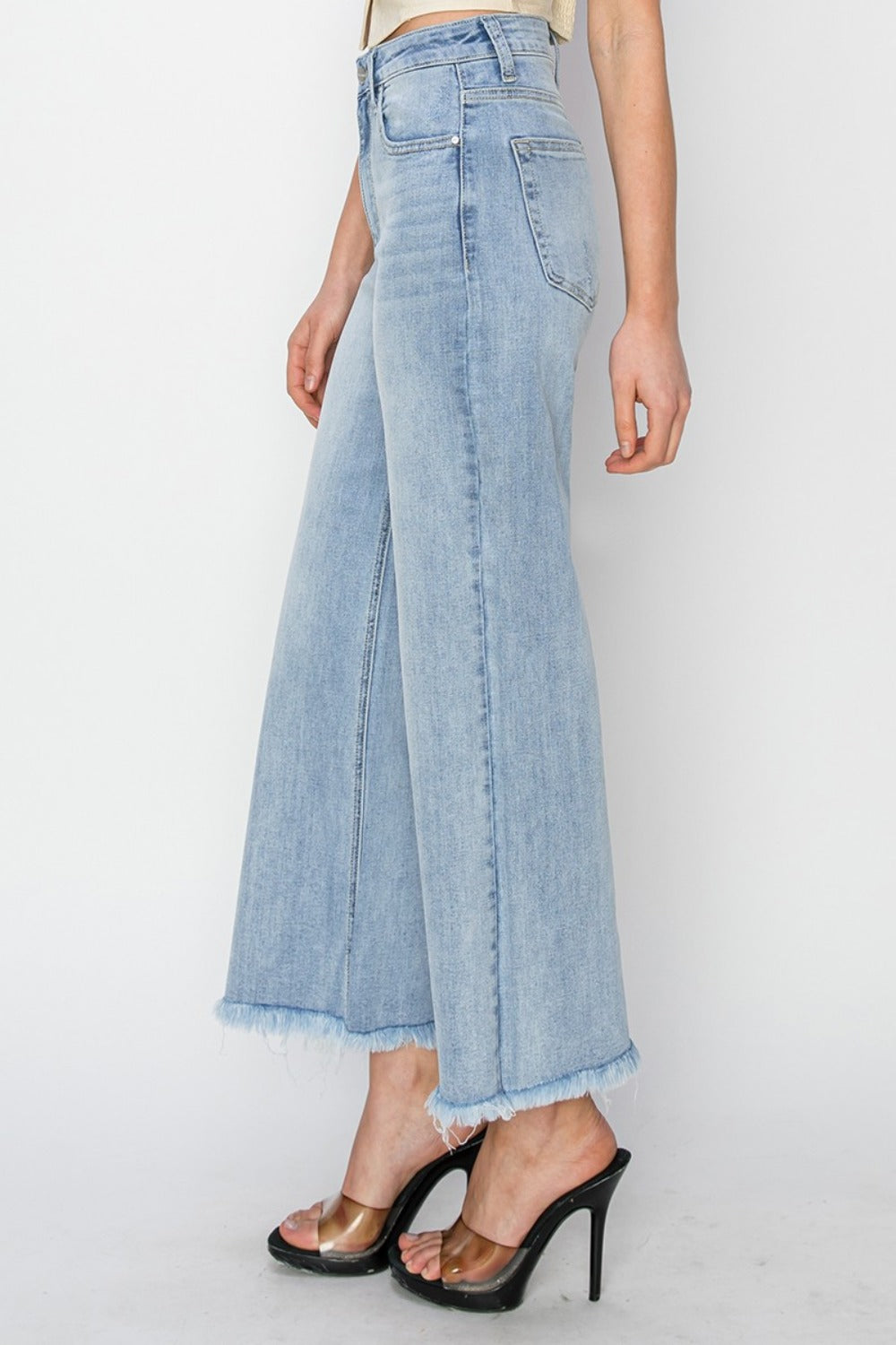 RISEN High Rise Crop Wide Fray Hem Jeans Trendsi