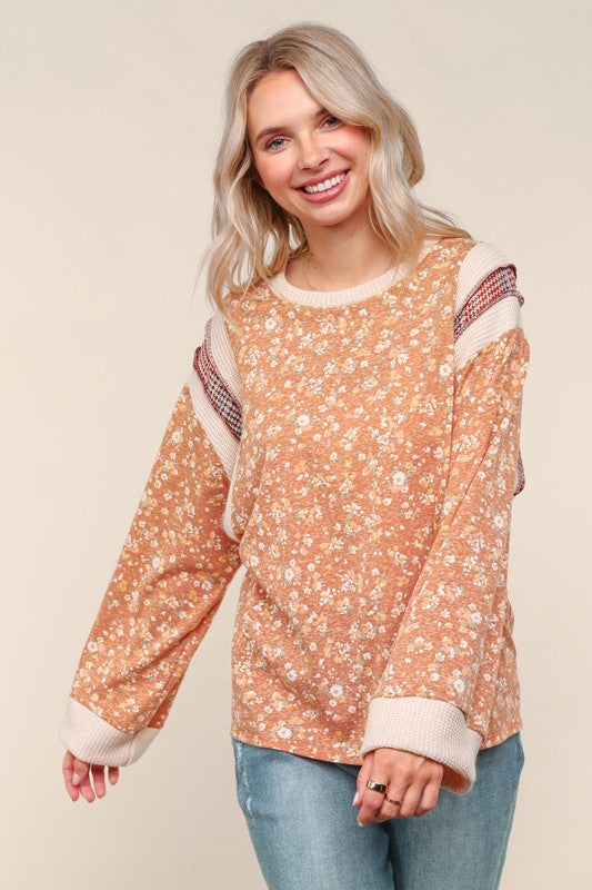 Haptics Flower Fields Oversized Cotton Tri Blend Floral Top