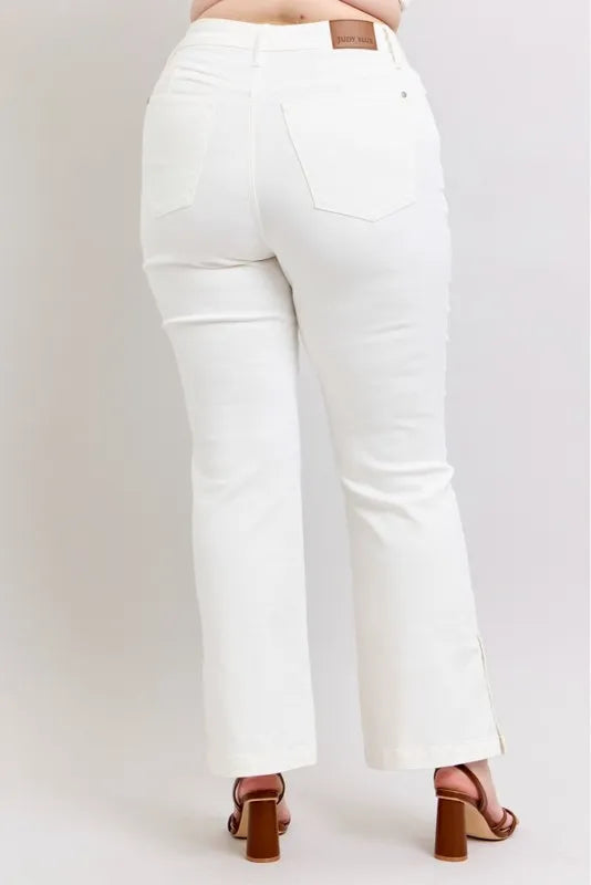 Judy Blue White High Waist Side Slit Slim Bootcut Jeans