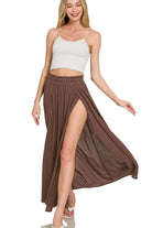 Zenana Brown Woven Crinkle Gauze Long Skirt