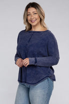 Zenana Plus Size Washed Baby Waffle Oversized Long Sleeve Top ZENANA