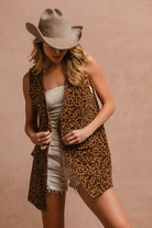 BiBi Leopard Button Up Denim Sleeveless Vest Leopard