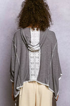 POL Grey Short Sleeve Hoodie Top with Lace Detail