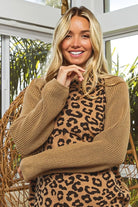BiBi Latte Leopard Pattern Front Raglan Sleeve Sweater