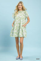 Umgee Sage Floral Print Tiered Babydoll Dress