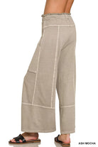 Zenana Ash Mocha French Terry Washed Exposed-seam Wide Leg Pants