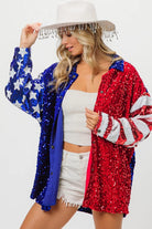 BiBi American Flag Sequin Snap Down Shirt
