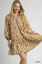 Umgee Brown Leopard Print Tiered Mini Dress Brown