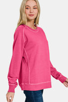 Zenana Hot Pink Pigment & Enzyme Dyed French Terry Sweatshirt Shirts & Tops