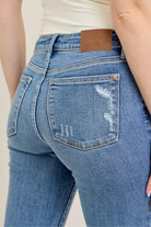 Judy Blue Medium Washed Mid Rise Wash Destroy Hem Bootcut Jeans