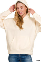 Zenana Cream Fleece Kangaroo Pocket Hoodie