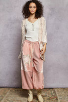 POL Lace Floral Open Front Cardigan with Trim Detail