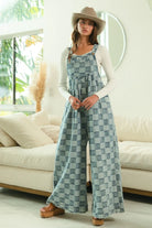 BiBi Denim Washed Vintage Checker Wide Legs Overalls DENIM