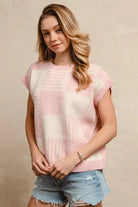 BiBi Blush & Ivory Checker With Stripes Pattern Sleeveless Sweater