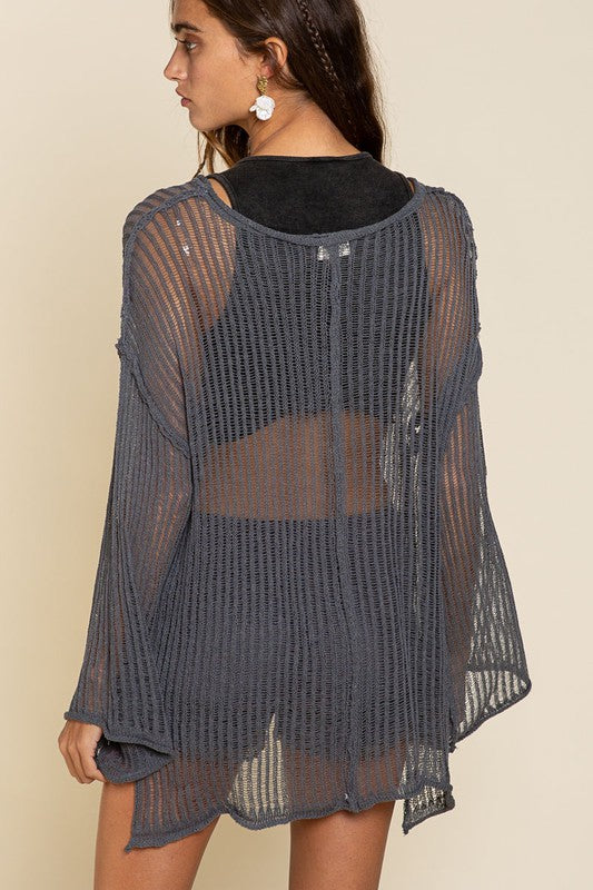 POL Loose Fit See-through Boat Neck Sweater POL