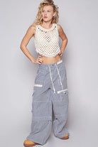 POL Denim Striped Lace Drawstring Pants with Cargo Pockets DENIMSTRIPE