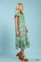 Umgee Green Abstract Two Tone Print Midi Dress