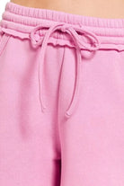 Zenana Mauve Fleece Raw Hem Shorts With Draw String