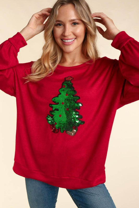 Haptics Red Sequin Christmas Tree Hacci Top Haptics