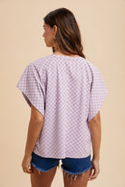 Annie Wear Lavender Checkered Round Neck Short Sleeve T-Shirt