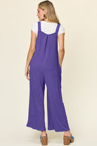 Preorder: Double Take Textured Sleeveless Wide Leg Overalls Trendsi