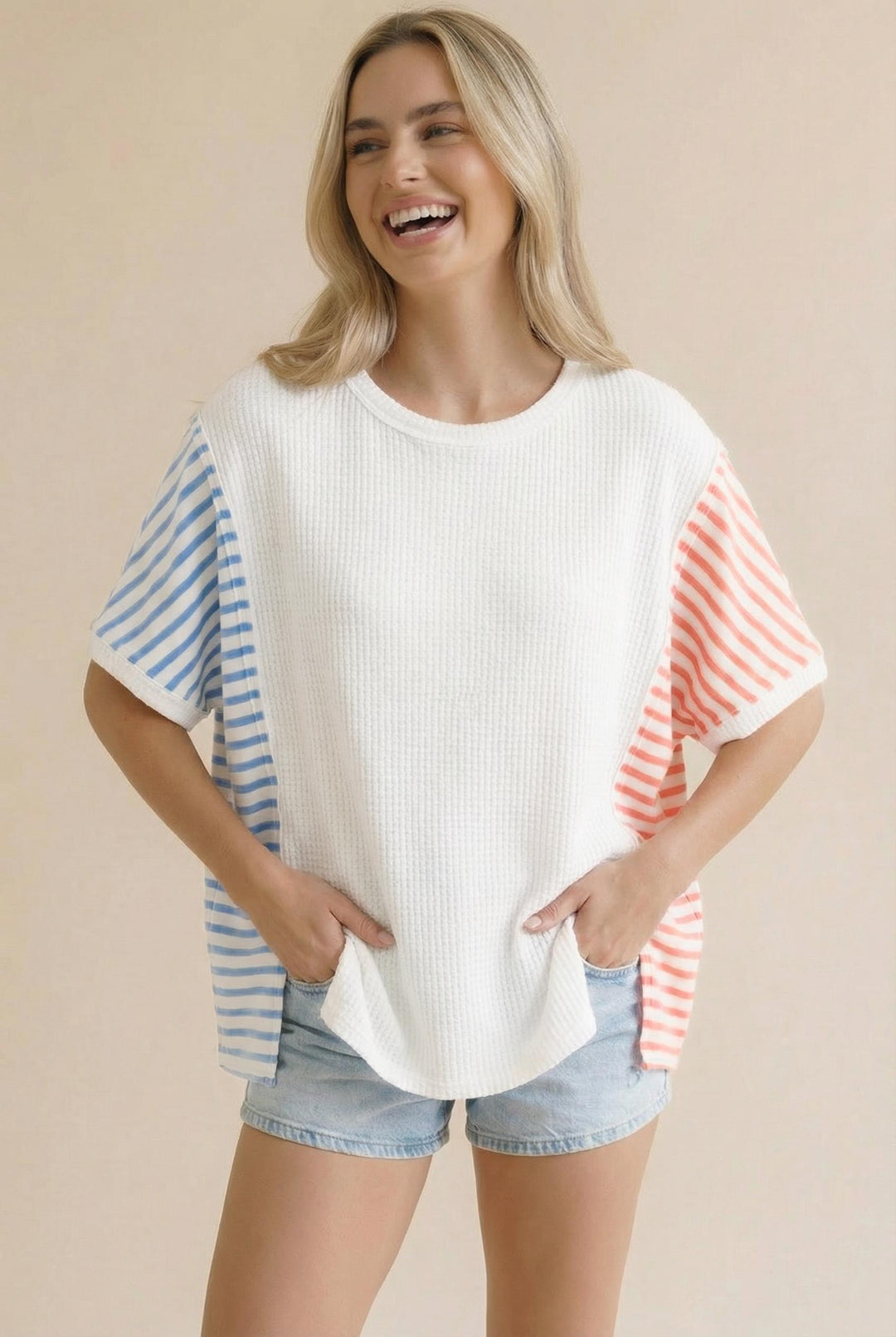 Haptics Stripe It Up Waffle Knit Top
