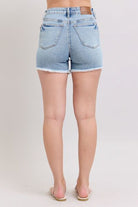 Judy Blue Light Washed Tummy Control Raw Hem Denim Shorts