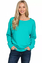 Zenana Turquoise Fleece Boat Neck Sweatshirt