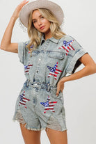 BiBi American Flag Washed Denim Romper