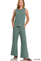 Zenana Ash Jade Cotton Slub Tank & Pants Set ASH JADE