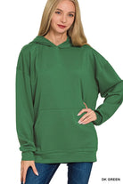 Zenana Dark Green Oversized Scuba Hoodie with Kangaroo Pocket