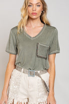 POL Girly Meets Basic Short Sleeve Top OLIVE POL