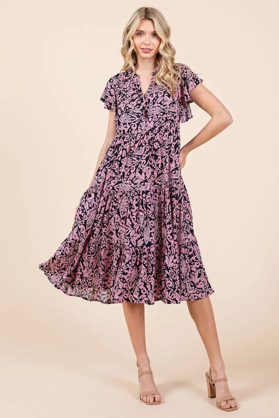Mittoshop Abstract Print Ruffle Tier Midi Dress