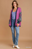 Umgee Green Mix Animal Print Open Front Sweater Cardigan