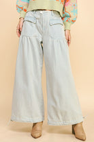 Davi & Dani Drawstring Hem Wide Leg Mid Rise Jeans Light Denim