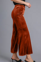 Umgee Terracotta Velvet High Rise Elastic Waist Flare Pants Pants