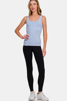 Zenana Light Blue Stone Washed Ribbed Scoop Neck Tank Top