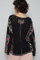 POL Black Floral Stud Detail Star Patch Notched Long Sleeve Top