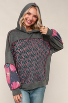 Haptics Charcoal Floral Color Block French Terry Hoodie