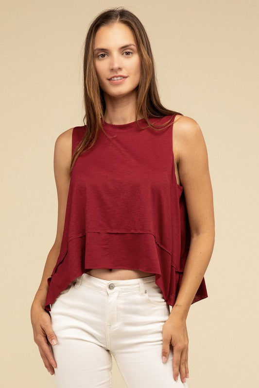 Zenana Shark Bite Side Slit Short Sleeveless Top ZENANA