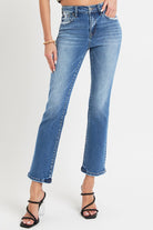 RISEN Mid Rise Ankle Straight Jeans with Pockets Trendsi