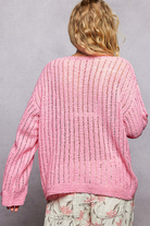 POL Barbie Pink Round Neck Long Sleeve Open Weave Sweater