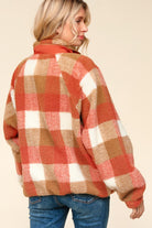 Haptics Rust & Camel Plaid Sherpa Button Down Jacket Haptics